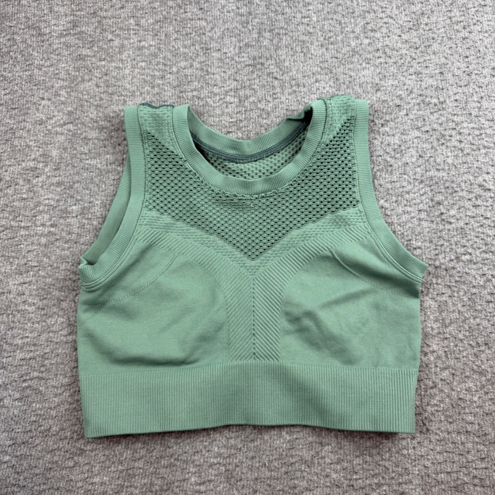 Gaiam Seamless Crop Tank Top Women's XS Green Mesh Yoga Activewear